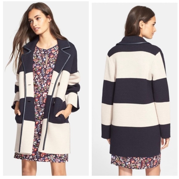 Tory Burch Nautical Colorblock Heavyweight Merino Wool Double Breasted Coat S - Picture 1 of 12